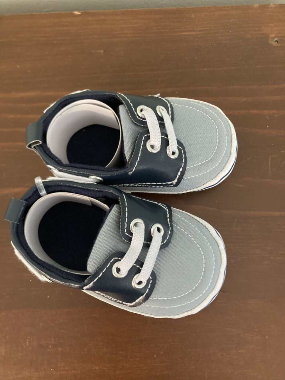 Baby Boys Navy & Gray Canvas Moccasin Shoes With Soft Soles